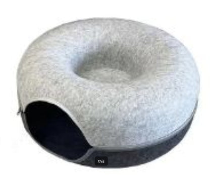 Four Seasons Available Cat Nest Round Woolen Felt Pet Dual-use Cat Nest Tunnel Interactive Training Toy Grey Felt Cat Nest 9c