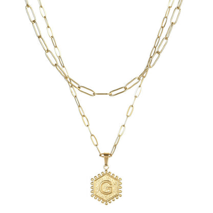 14K Gold Double-layer Combination Necklace Cool Female Letter Stainless Steel Necklace - HD Wireless Product #9