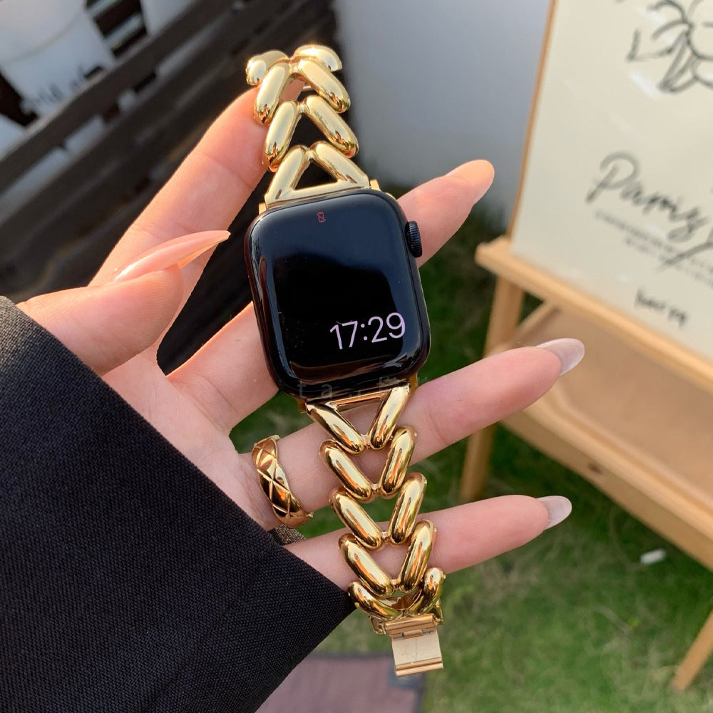 Suitable For Applewatch1 To 8  Single Row V Chain Denim Chain Metal Watch Band 9c882c4a 10f5 4753 adf2 24ed83b13945