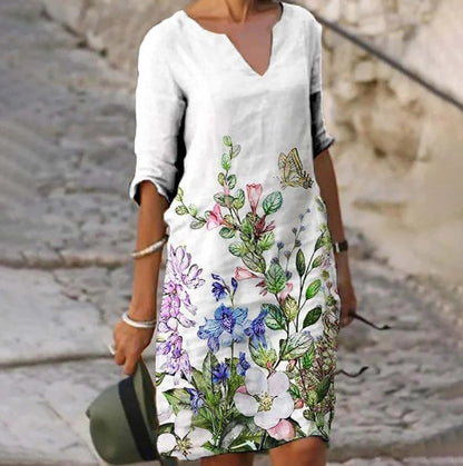 Flower Leaves Printing Rendering V-neck Dress 9cb955ed 1453 4365 a125 a72296ddaf84
