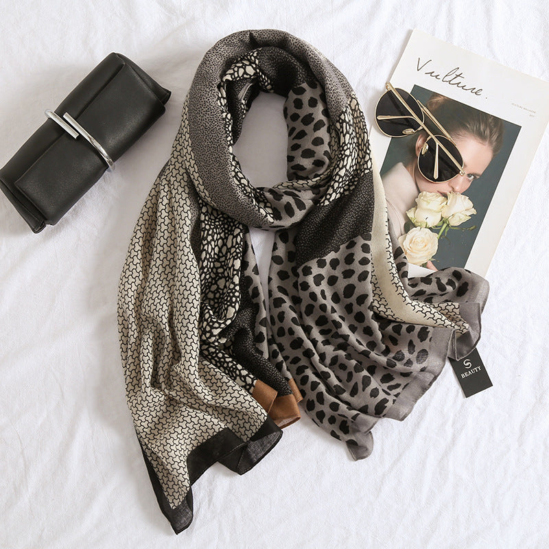 New Leopard Print Cotton And Linen Feel Scarf Women's Winter All-matching Long Warm Shawl Dual-use Beach Towel 9cbe4c90 fd09 