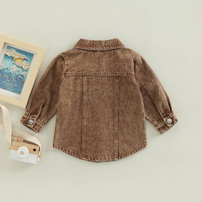Autumn New Kids' Overcoat Boys Girls Toddlers Casual Solid Color Long Sleeve Lapel Denim Shirt Jacket 9ce1b6f7 7144 431d a1b6