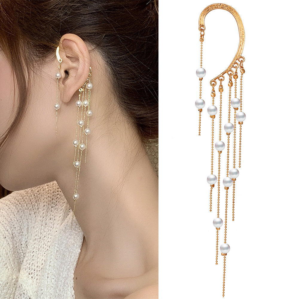 No Pierced Pearl Tassel Long Ear Clip 9ce403d1 6e49 4dad 961a 4263cf3a949c