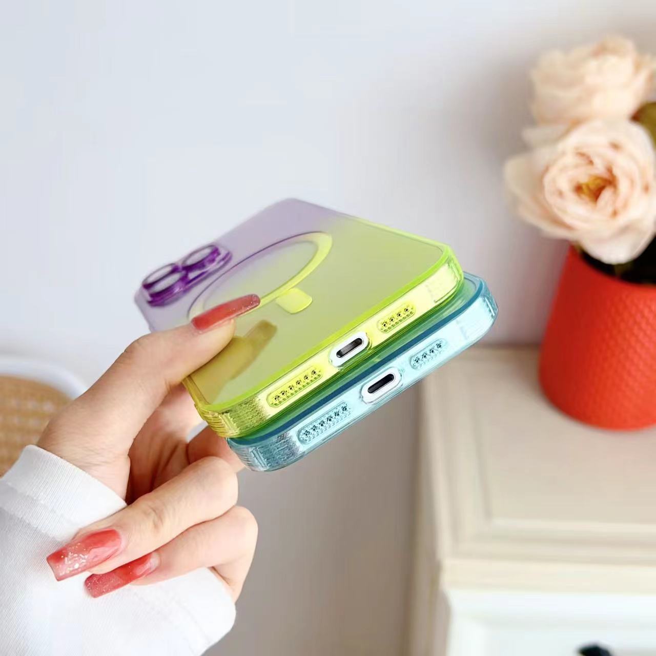 Hot Gradient Two-color Magnetic Phone Case Lens Protector Protective Case - 图片 3