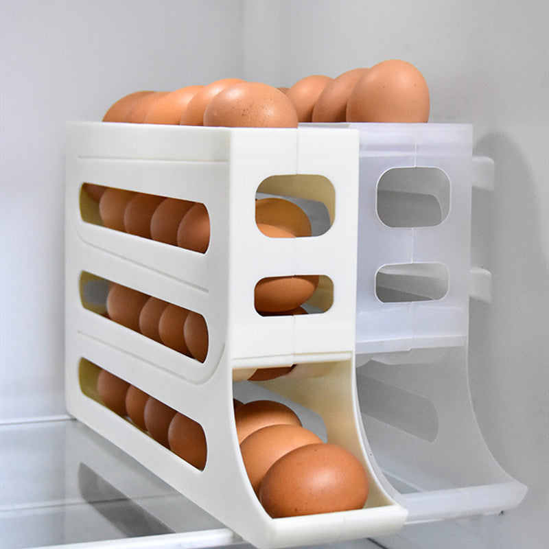 Refrigerator 4-Layer Automatic Egg Roller Sliding Egg Tray Refrigerator Side Door Large Capacity Holder Egg Storage Box Kitch