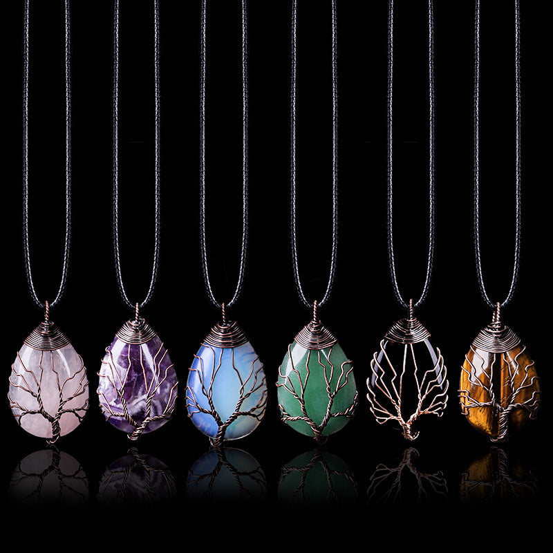 Natural Stone Crystal Drop-shaped Winding Tree Of Life Pendant Necklace Jewelry 9d88592b be0d 42ed a1a3 a7224ab4dfae
