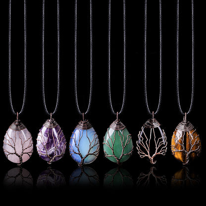 Natural Stone Crystal Drop-shaped Winding Tree Of Life Pendant Necklace Jewelry 9d88592b be0d 42ed a1a3 a7224ab4dfae