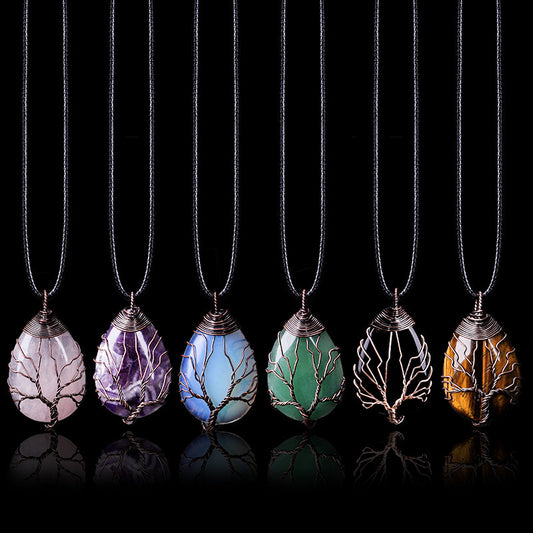 Natural Stone Crystal Drop-shaped Winding Tree Of Life Pendant Necklace Jewelry 9d88592b be0d 42ed a1a3 a7224ab4dfae