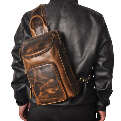 Top Layer Crazy Horse Skin Cowhide Men's Retro Chest Bag 9d890d83 7390 44da 84f5 2116db8d1480