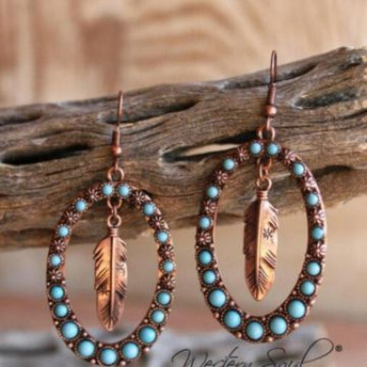 Ancient Silver High Profile Retro Blue Turquoise Feather Earrings 9d9f075d 49f3 4ee0 9830 7c5b31b00b91