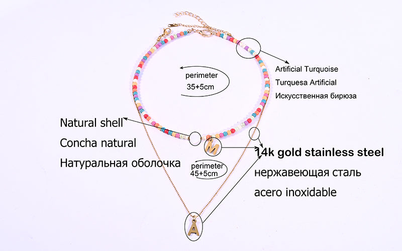 Разноцветные бусины Initial Choker для женщин из нержавеющей стали Lett