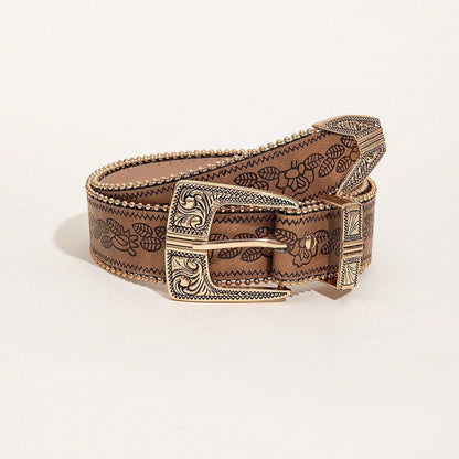 Retro Pattern PU Belt Western Style Women's Belt 9e1aef97 ab36 45f3 add8 4cda8d0c4212
