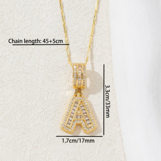 Full Diamond Rock Candy 26 Letter Pendant Necklace Copper Inlaid Zirconium Round Flower Letter Suit 9e341531 9518 40c9 93b3 b