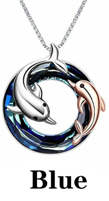 Colorful Circle Crystal Dolphin Pendant Necklace 9e4aaff2 8dad 4f27 b298 339f86562aea