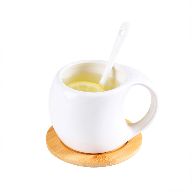 Six-piece Simple Ceramic Cup Set 200ml Tea Cup Coffee Cup Three-dimensional Bamboo and Wooden Bracket Striped Non-slip Coaste