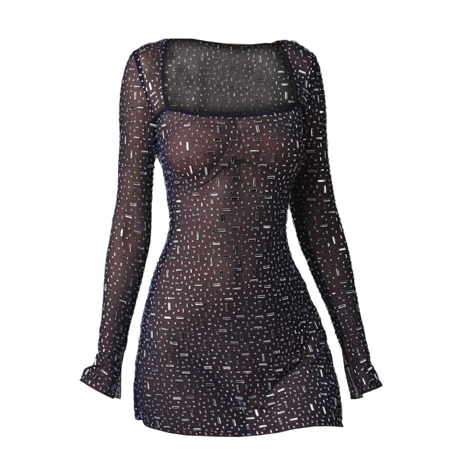 Sequin Colorful Sequined Micro-elastic Tight Sleeveless Square Collar Dress 9e702100 4733 48c7 af68 a52f5f619035