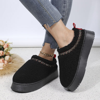 New Ethnic Style Sewing-edge Plush Slippers Winter Indoor Floor Thick-soled Slipper Fashion Outdoor Warm Garden Shoes 9e9f1f5