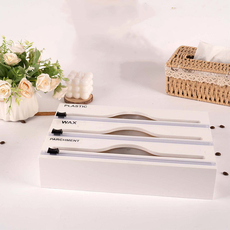 3 In 1 Bamboo Wrap Organizer With Cutter And Labels, Plastic Wrap Aluminum Foil And Wax Dispenser For Kitchen - HD Wireless Product #2