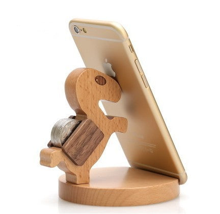 Creative  Mobile Phone Toma Back With Coin Beech Wood Lazy Phone Holder Custom Lettering - 图片 1