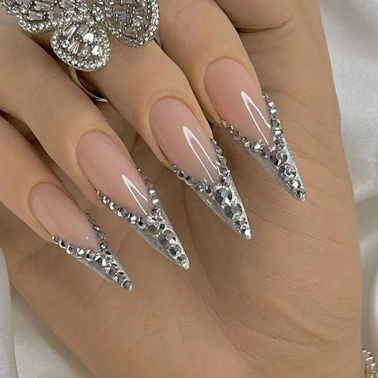 Bride French Diamond Fragments Fake Nail Sticker Long 9ee06f10 0a8e 4d4e 88ed 4311b9b96aad