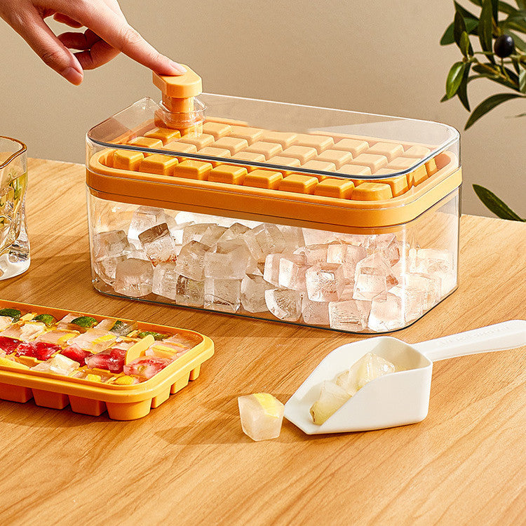 One-button Press Type Ice Mold Box Plastics Ice Cube Maker Ice Tray Mold With Storage Box With Lid Bar Kitchen Accessories 9e
