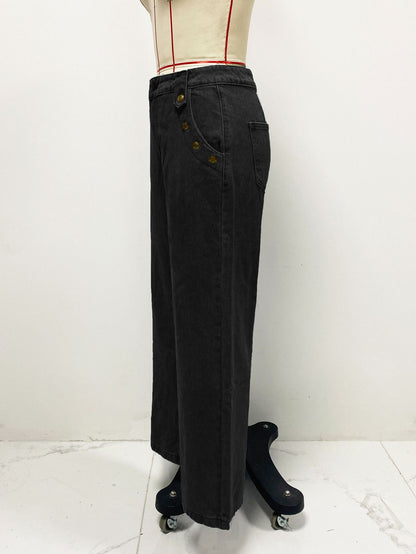 Fashion Sleeveless Denim Suit Wide Leg Pants