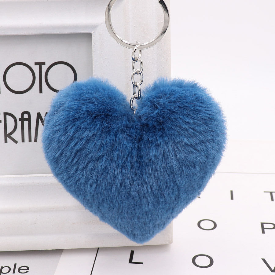 Heart-shaped Fur Ball Keychain Rex Rabbit Plush Car Pendant 9fa45da6 c34b 4986 8629 b6f0992c7266