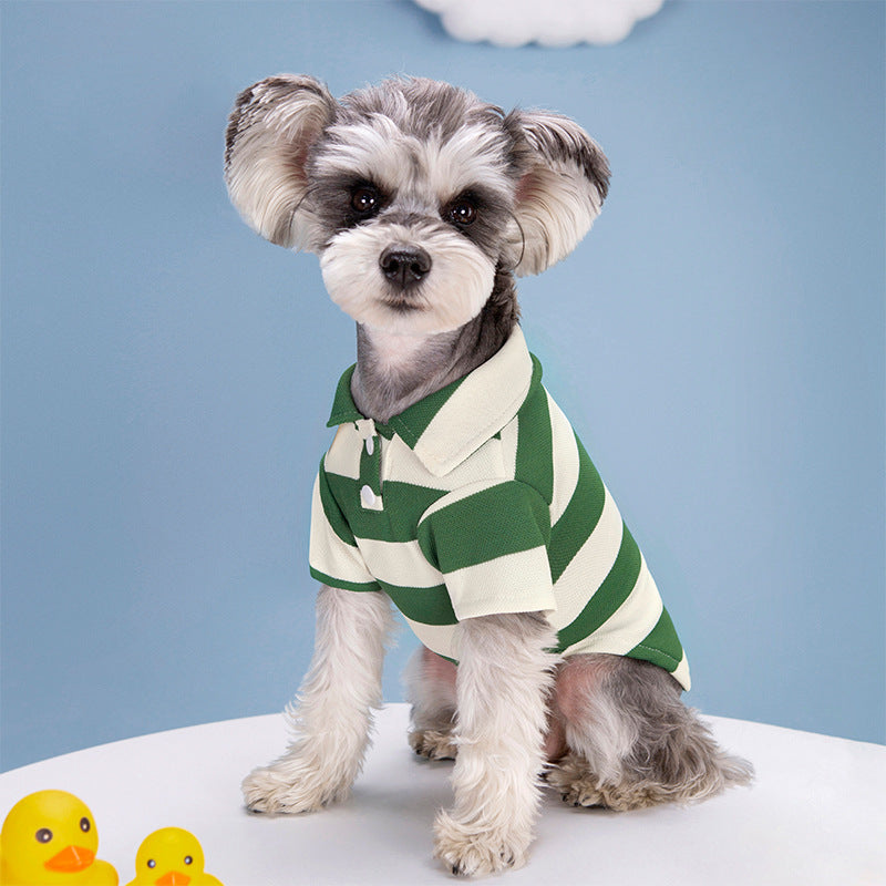 Pet Dog Polo Shirt Striped Beaded Lapel Elastic 9fa55717 537e 410b acd9 cf10085c2708