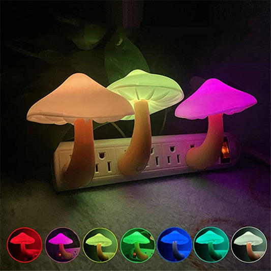 LED Night Light Mushroom Wall Socket Lamp EU US Plug Warm White Light-control Sensor Bedroom Light Home Decoration 9fa9018f 8