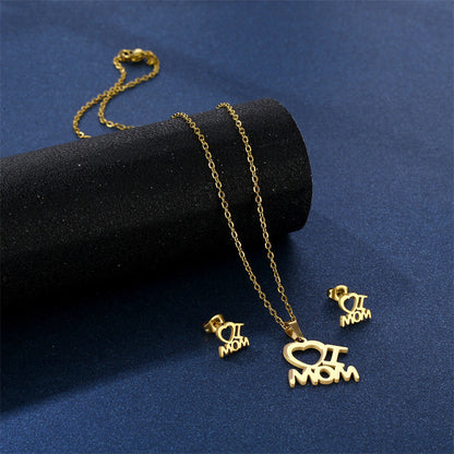 Mother's Day Jewelry Set Stainless Steel I Love Mom Mama Love Heart Pendant Necklace Earrings Thanksgiving Gift 9fba1f9f b0c5