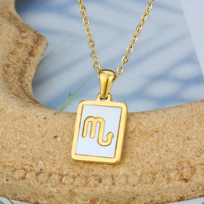 Stainless Steel Square Shell Zodiac Necklace 9fbc8968 78c8 4231 b6be a0560ca507c6