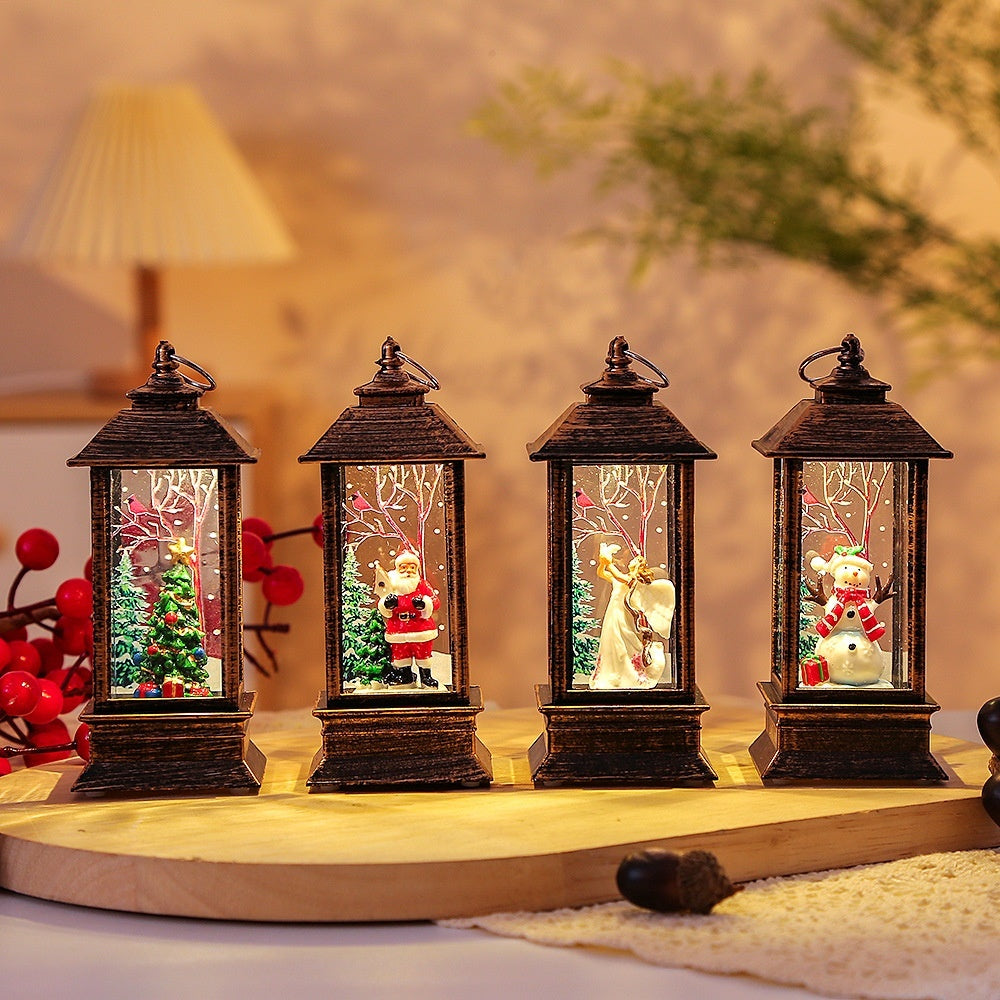 Christmas Portable Oil Lamp Santa Claus LED Night Lights Battery Powered Indoor Outdoor Hanging Lanterns Festive Party Decora