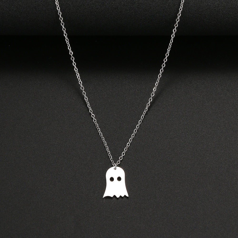 925 Silver Cute Ghost Design Halloween Necklace - HD Wireless Product #5