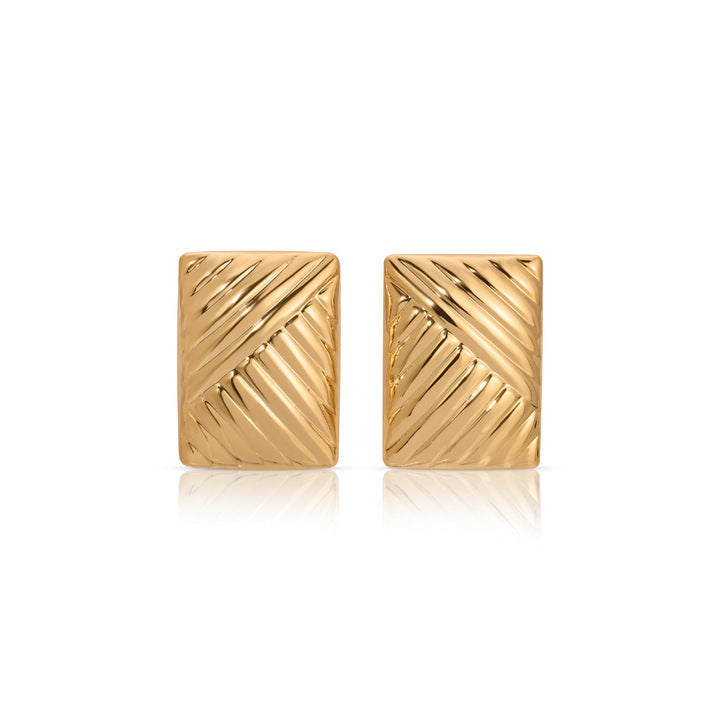European And American Stainless Steel 18K Gold Rectangular Twill Symmetrical Eye-catching Large Studs Retro 9fe9ab3b 1672 470