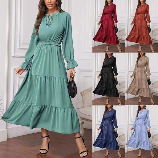 Summer Solid Color Long Sleeve European And American Style Women Dress Ladies 9ffc65e3 200f 4a1e 9896 5ea9b6864cbb