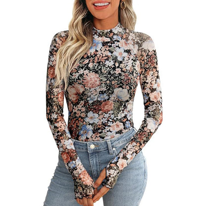 Floral Mesh Crew Neck Long Sleeve Mesh Top O1CN011eKbIP1FPt8TN0ZfH  2216594650480 0 cib