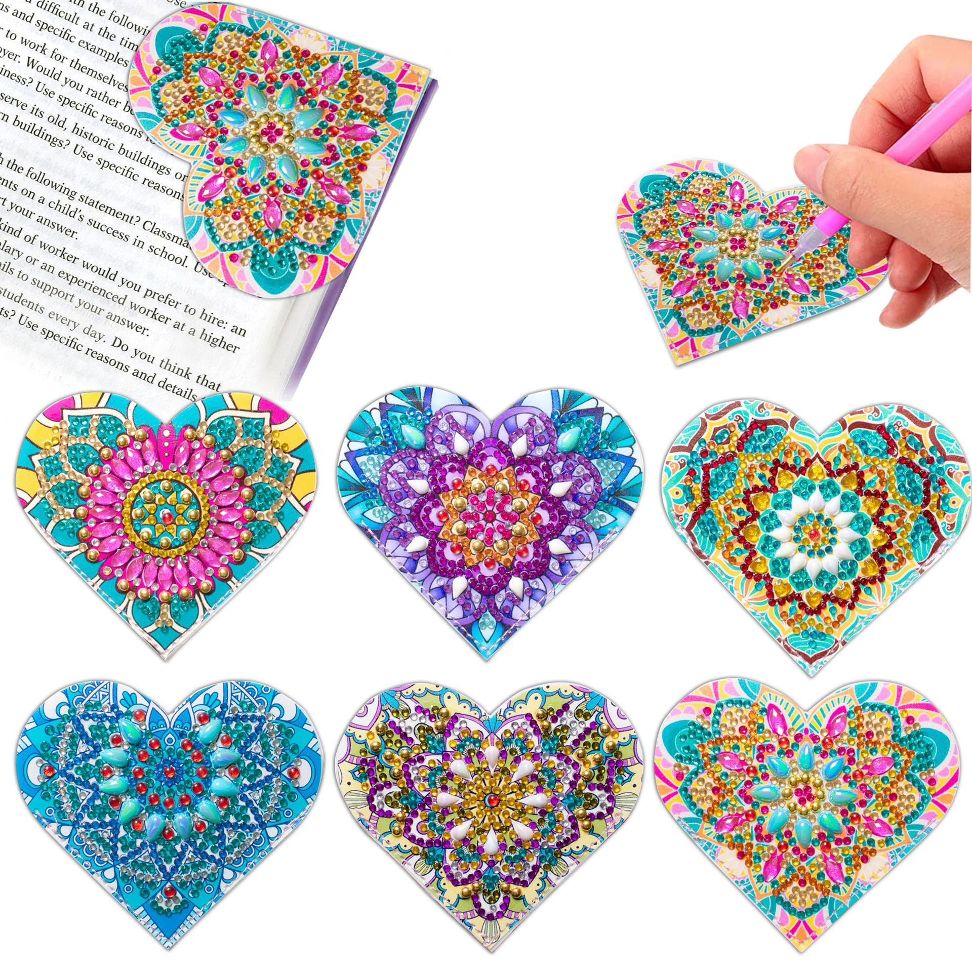PU Leather Handmade Stick-on Crystals Flower Cornerite Bookmark - 图片 5