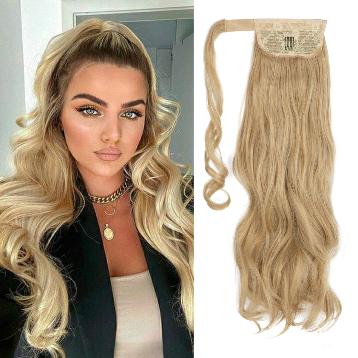 European And American Style Wig Ponytail Women's Long Curly Hair Elastic Velcro Wave Realistic Ponytail Braid O1CN016600Zv1sl