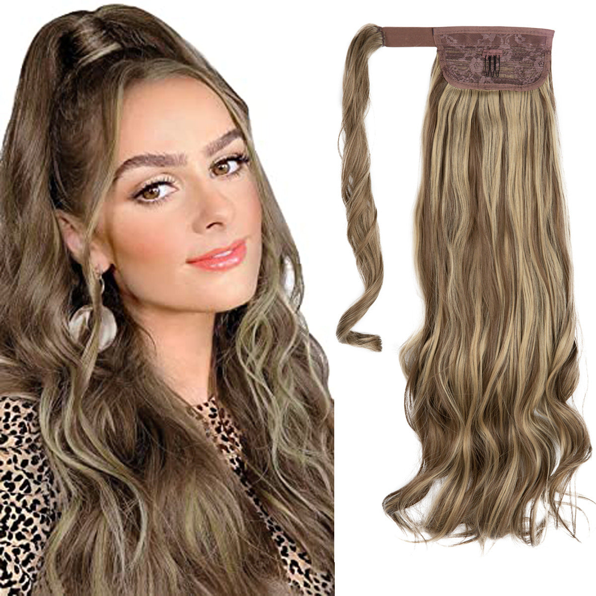 European And American Style Wig Ponytail Women's Long Curly Hair Elastic Velcro Wave Realistic Ponytail Braid O1CN01ALU1uw1sl
