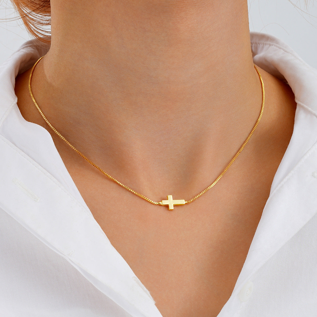 Popular Stainless Steel Cross Shelf Necklace Women's Adjustable O1CN01B8Ifm229BL2Cc5JnH  1007608029 0 cib