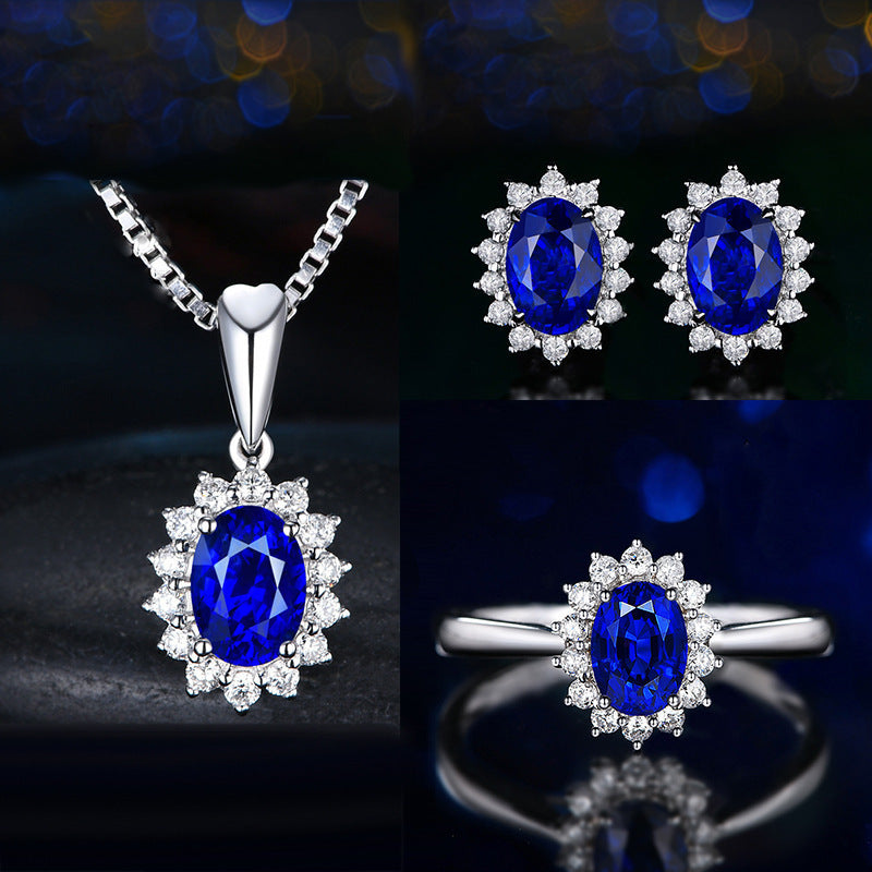 High-grade Ring Necklace Ear Stud Ornament Colored Gems Set Three-piece Set O1CN01BnkNqm1WNSORHCZa1  2344632776 0 cib