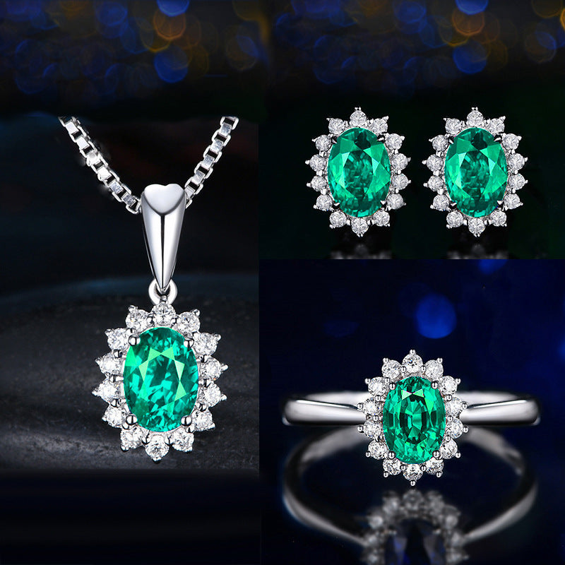 High-grade Ring Necklace Ear Stud Ornament Colored Gems Set Three-piece Set O1CN01DiBIdW1WNSOQnoLN0  2344632776 0 cib