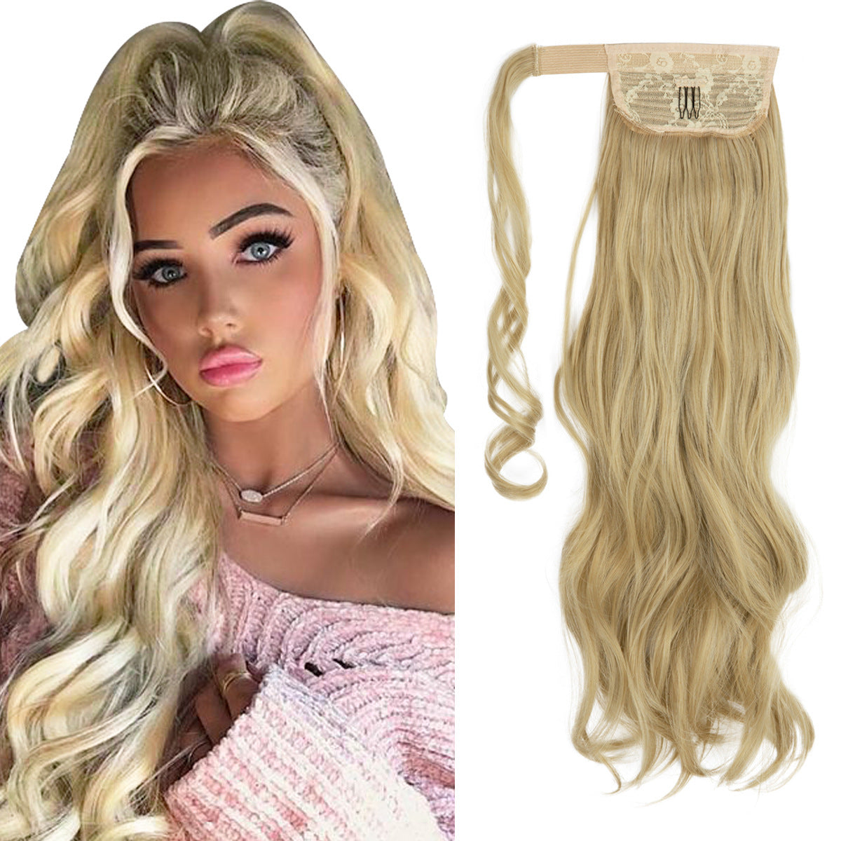 European And American Style Wig Ponytail Women's Long Curly Hair Elastic Velcro Wave Realistic Ponytail Braid O1CN01MbrPgv1sl