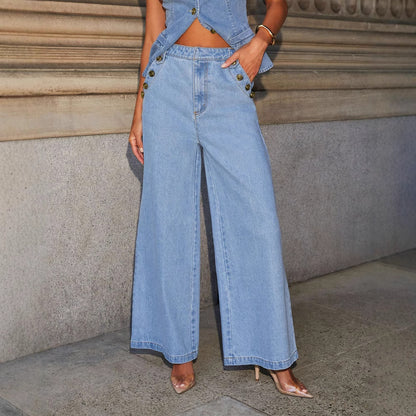 Fashion Sleeveless Denim Suit Wide Leg Pants O1CN01NsvoWg2BSrP6roK9y  2216076138338 0 cib