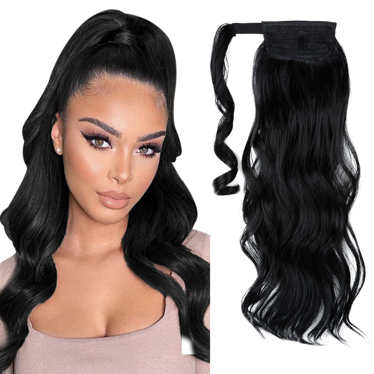 European And American Style Wig Ponytail Women's Long Curly Hair Elastic Velcro Wave Realistic Ponytail Braid O1CN01RCpPOL1sl