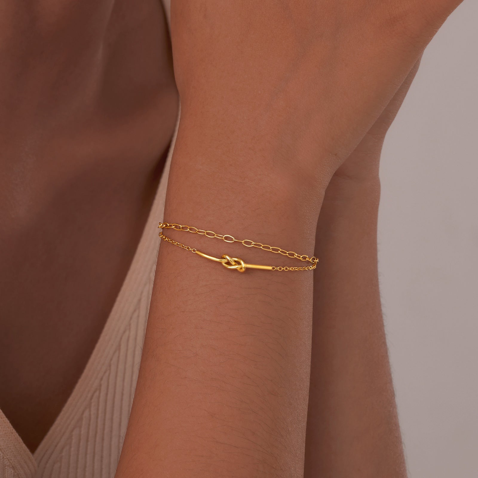 Versatile New Stainless Steel Women's Double-layer Knotted Twin Bracelet O1CN01TU6WOA1aRohLU7cUu  2214540593327 0 cib
