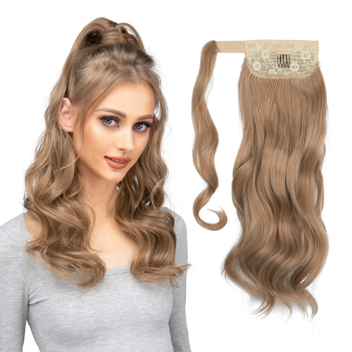 European And American Style Wig Ponytail Women's Long Curly Hair Elastic Velcro Wave Realistic Ponytail Braid O1CN01VB52la1sl
