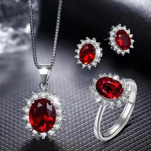 High-grade Ring Necklace Ear Stud Ornament Colored Gems Set Three-piece Set O1CN01VJlHgF26x1KrMxNia  2216196647727 0 cib
