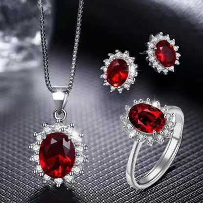 High-grade Ring Necklace Ear Stud Ornament Colored Gems Set Three-piece Set O1CN01VJlHgF26x1KrMxNia  2216196647727 0 cib