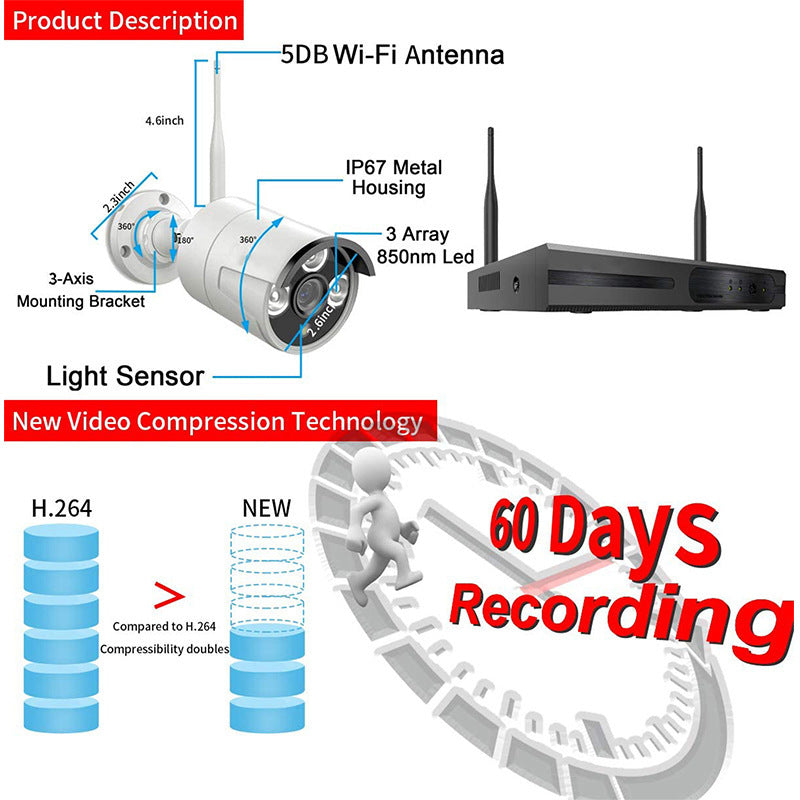 4CH WiFi NVR Security Camera Kit | Wireless Outdoor CCTV System for Home & Shop - Wireless Security Camera with Night Vision #3